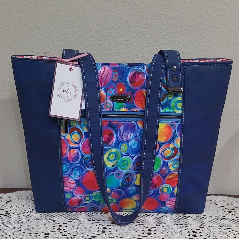 Handmade Colorful Patterned Cork And Fabric Tote Bag